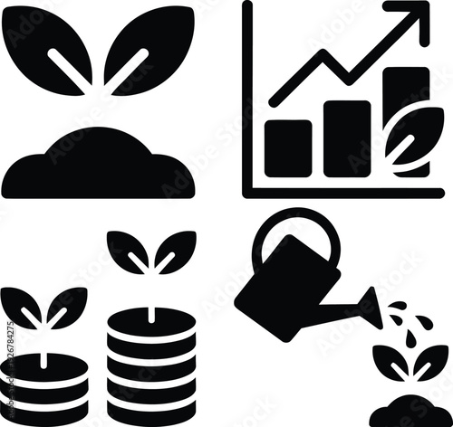 Growth and investment illustrated through agriculture and financial icons