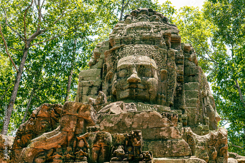Quadro su tela Ancient Stone Face Carving at Bayon Temple in Angkor Thom Cambodia