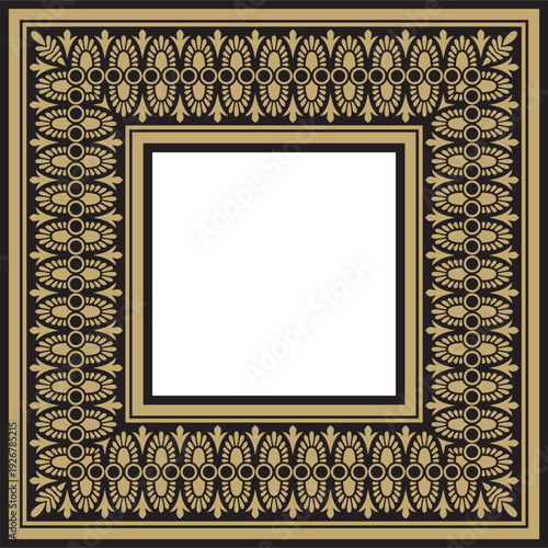 Classic Greek black and gold square ornament. Vector pattern, ancient Hellenic rectangle. European border.