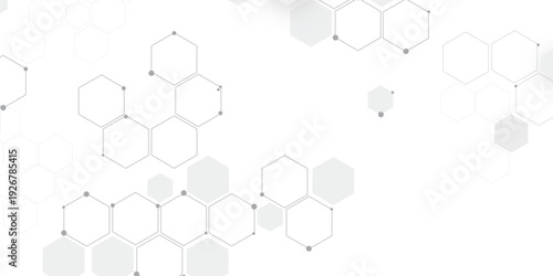 Molecular structure abstract tech background. Geometric white background. Vector banner design with hexagons. Science network pattern, connecting lines and dots Medical background, Vector illustration
