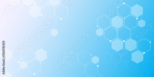 Molecular structure abstract tech background. Geometric blue background. Vector banner design with hexagons. Science network pattern, connecting lines and dots Medical background, Vector illustration	