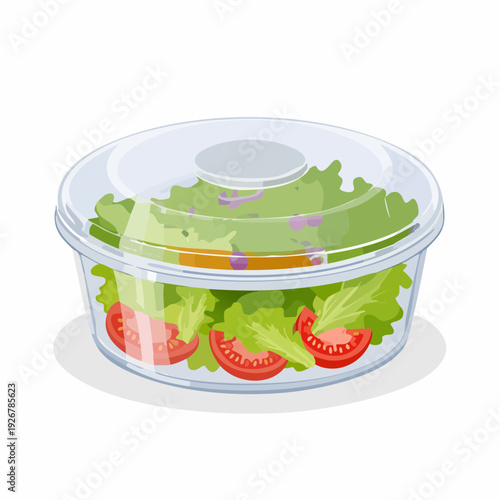 Fresh organic garden salad with vibrant vegetables and dressing in a clear, ready-to-eat container for a healthy meal
