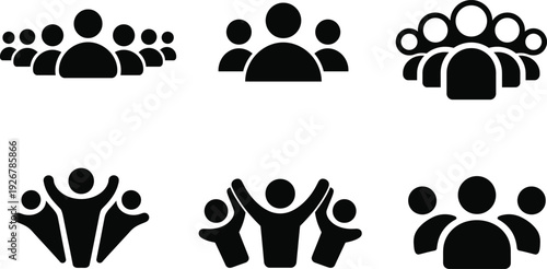 Silhouette of people icons in various group settings silhouette