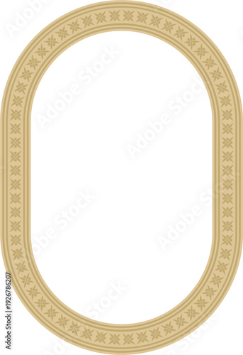 Vector golden oval classic byzantine ornament. Circle, ring, border, Ancient Greece, Eastern Roman Empire frame. Decoration of the Russian Orthodox Church
