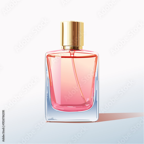 Elegant pink fragrance bottle with a golden cap, symbolizing luxury and feminine beauty and allure