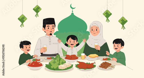 Family Celebrating Eid with Food Together.