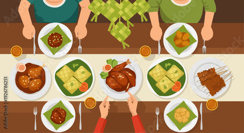 Dinner Gathering with Food on Plates.