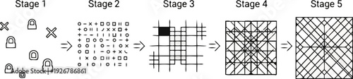 Grid Pattern Development Stages Illustrated.
