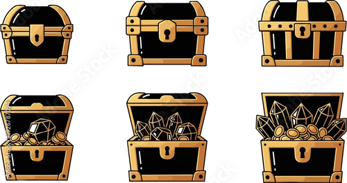 Treasure Chest with Gold Coins and Jewels.