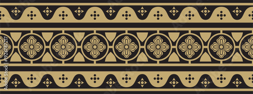 Vector black and gold gothic border. Medieval European ornament. Classic pattern of the Germans, Angles, Saxons, Franks.