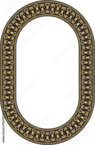 Classic Greek black and gold round oval ornament. Vector pattern, circle of ancient Hellenes. European border - ring.