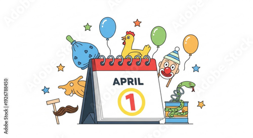 Colorful april fools' day celebration with calendar balloons and clown fun playful concept