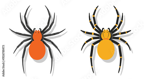 Two Stylized Spiders Flat Design Vector Illustration Set
