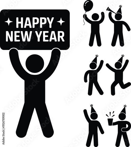 Celebrating new year with festive and joyful icons depicting party activities