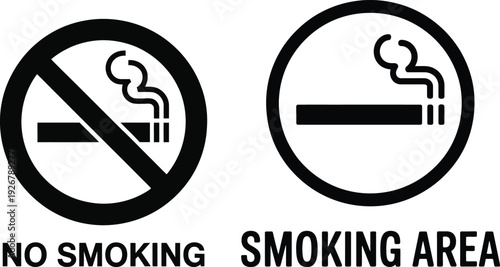 Comparison of no smoking and smoking area symbols with cigarette icons.