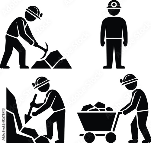 Construction workers performing various tasks and using equipment