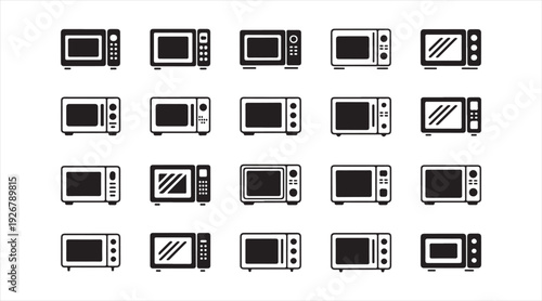 Kitchen microwave symbol pack with appliance icons isolated on background