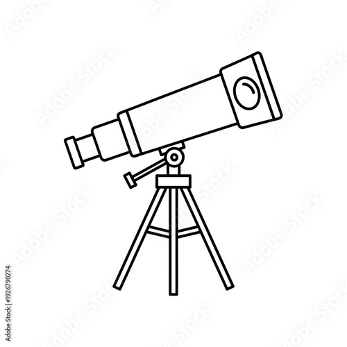 Simple black and white illustration of a telescope on a tripod for astronomical observation.