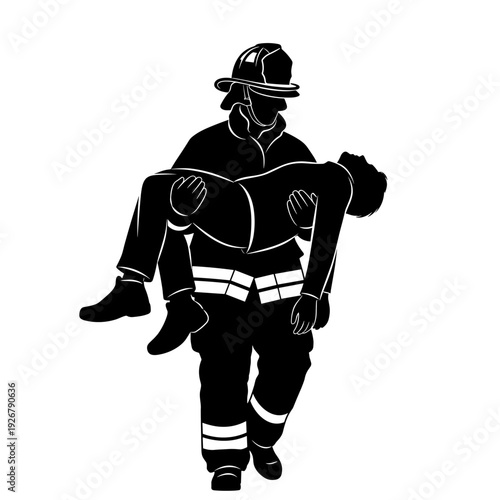 Brave firefighter carrying an injured person to safety after a rescue operation.