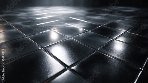Shimmering tiles reflect soft ambient light