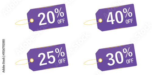 Sale tags 20 25 30 40 off discounts offers retail shopping promotional marketing advertising savings bargain deals