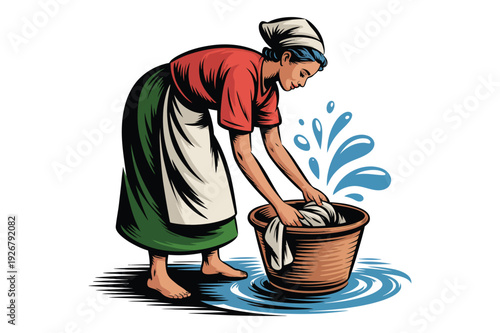 Woman washing clothes by hand in a basin