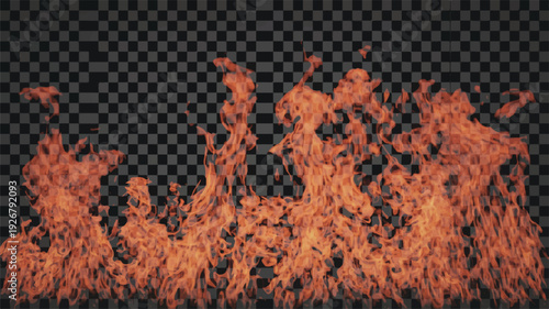 Flames rising up with orange and yellow hues isolated on transparent background