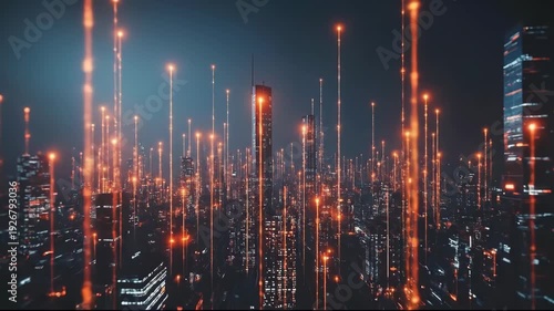 Wallpaper Mural Futuristic city skyline illuminated by glowing digital elements. Torontodigital.ca