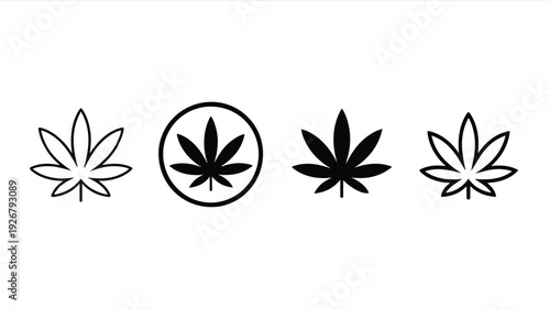 Four different cannabis leaf icons in black and white on a plain background