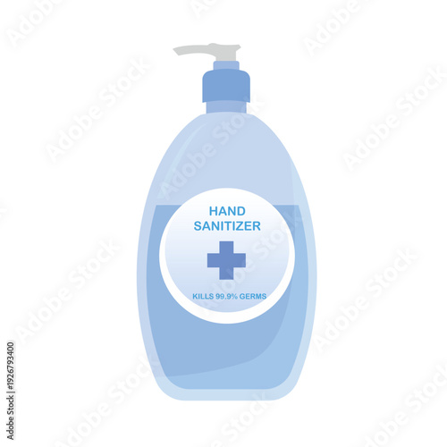 Hand sanitizer pump bottle with blue antiseptic gel isolated on a white background.