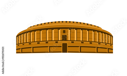 Vector Illustration of the Old Indian Parliament Building Sansad Bhavan.