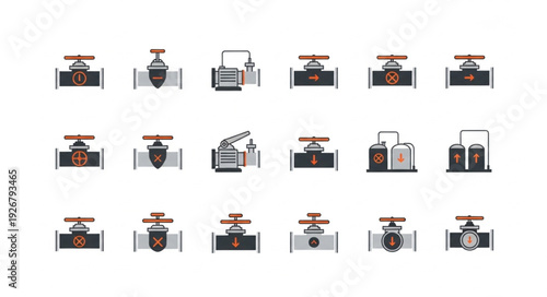 Collection of various industrial valves and pipeline components in a row.
