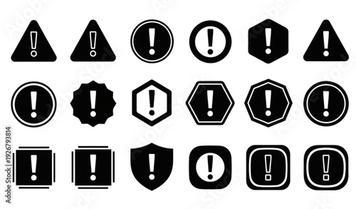 Modern Alert Badge Warning Icon Collection Exclamation Mark Safety Symbol Vector Isolated on White