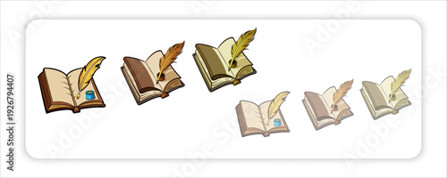 Quill Pens on Journals: An illustration of several journals each bearing a quill pen, symbolizing the essence of literary arts, learning, and historical writings.