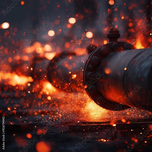 A vivid display of sparks and molten metal from a piping system, showcasing the power and beauty of industry.