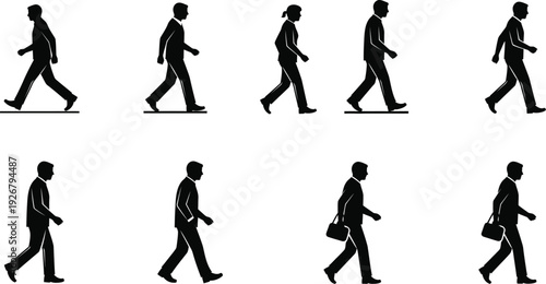 Silhouette of a man walking in different positions