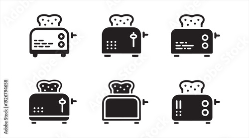 Minimal toaster appliance icon set for breakfast and kitchen design projects