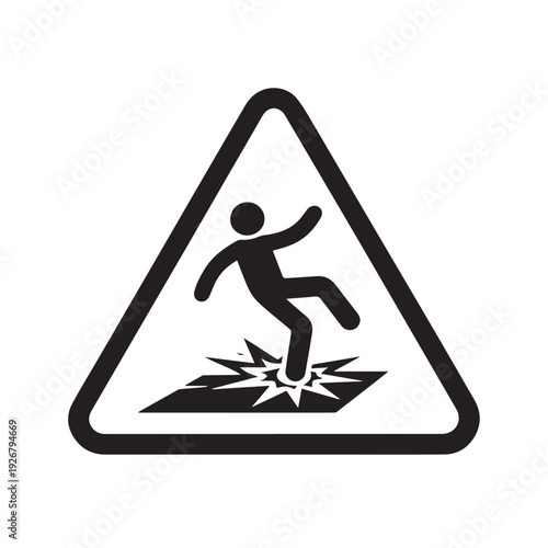Danger of falling icon sign symbol, warning sign on transparent background, danger of broken floor, broken ice, broken glass, thin ice warning