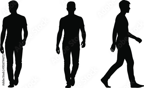 Silhouette of a person walking in three stages