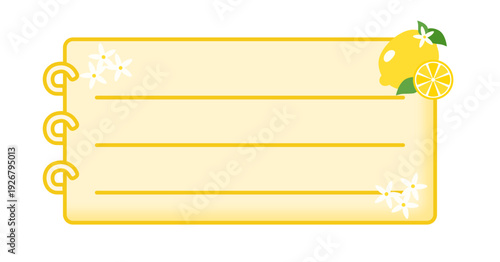 Lemon design note. Blank sticky note. Vector illustration. レモン、メモ帳、付箋、ノートのフレーム