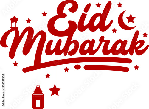 Eid Mubarak icon hand lettering typography collection in red and black color featuring modern calligraphy styles with crescent moon and Islamic decorative elements.