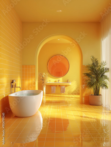 Yellow bathroom with arch