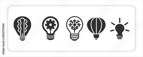 Illumination of Ideas: A collection of stylized lightbulbs, each filled with a unique symbol, representing the diverse facets of innovation, insight, and inventive thinking.