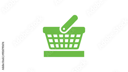 Green shopping basket icon on white background