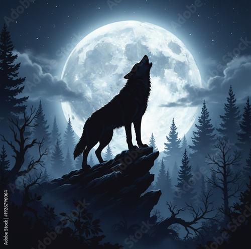 Midnight wolf Under the Full Moon