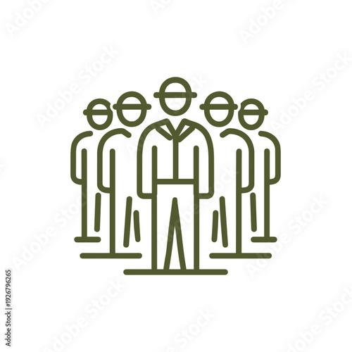 Group of stylized people with one person in front in minimal design  