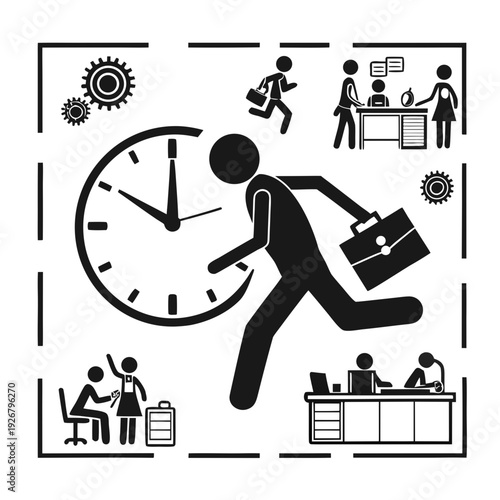 A black and white image of a person running to work Vector