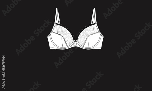 Women lace bra front view vector illustration detailed lingerie template isolated on dark background fashion apparel design