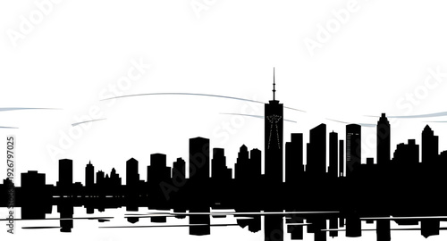 city, skyline, silhouette, urban, metropolis, buildings, skyscrapers, downtown, architecture, cityscape, horizon, outline, black, monochrome, minimal, modern, graphic, vector, illustration, icon, symb