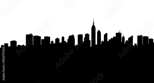 city, skyline, silhouette, urban, metropolis, buildings, skyscrapers, downtown, architecture, cityscape, horizon, outline, black, monochrome, minimal, modern, graphic, vector, illustration, icon, symb